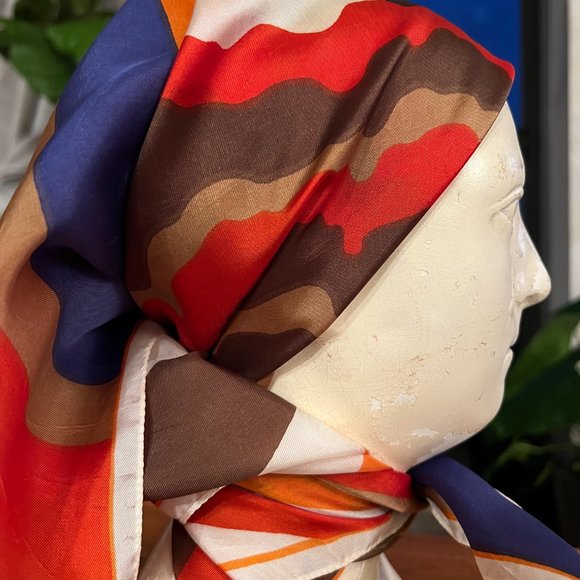 Vintage Mod Scarf - Graphic Floral and Stripes Motif - Picture 7 of 11